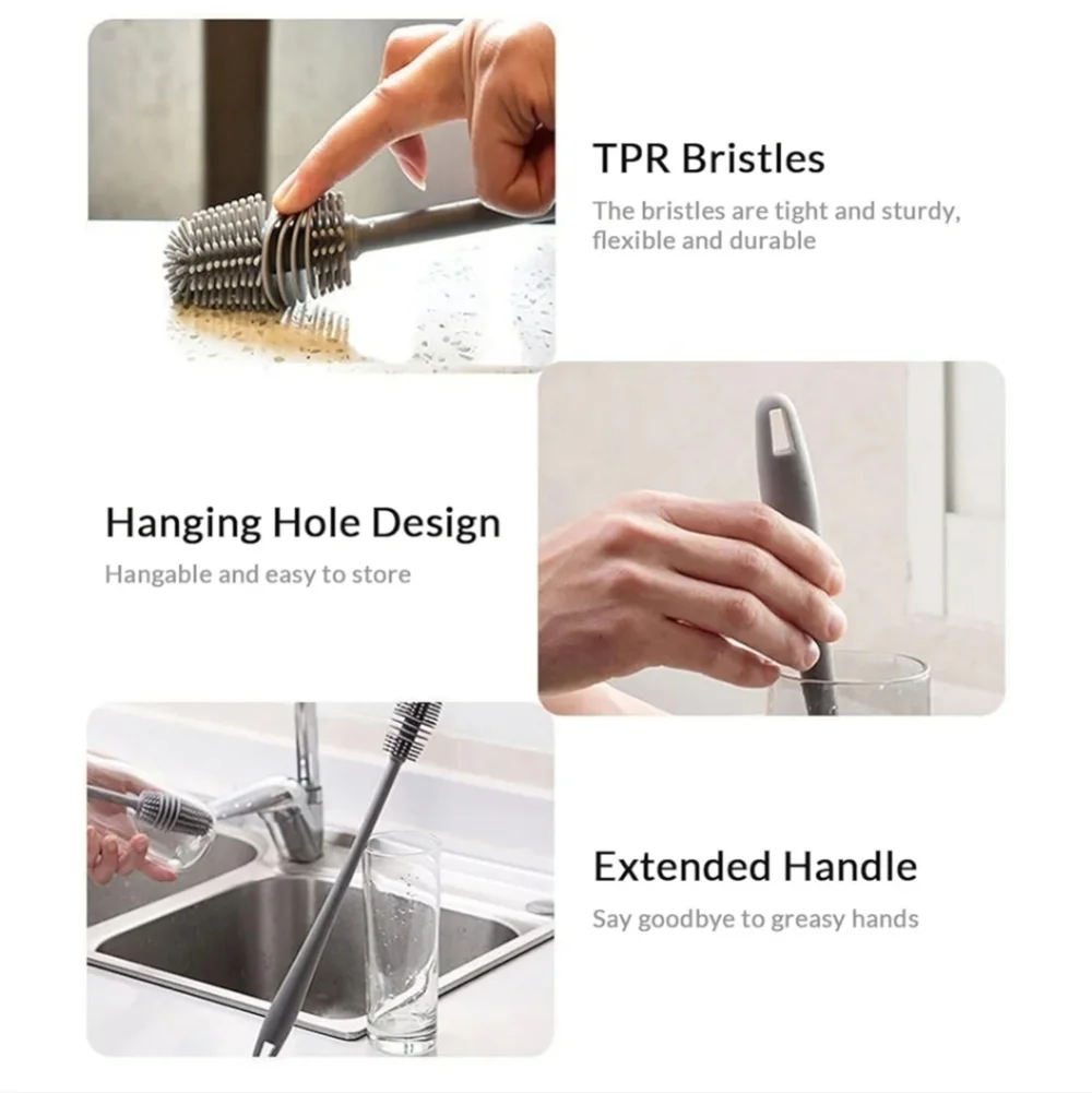 Silver Silicone Bottle Cleaning Brush Set of 2 Gray